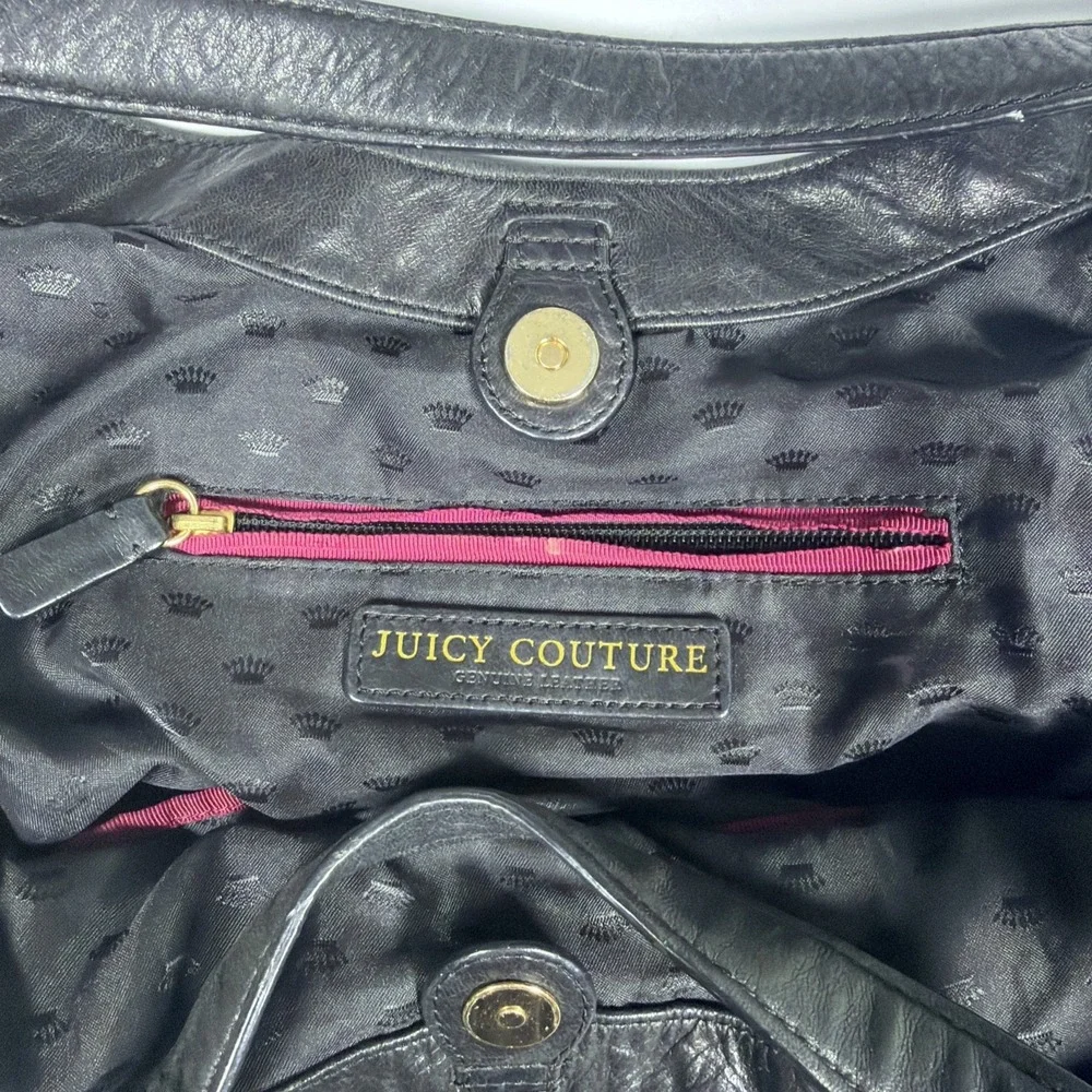 Vintage Y2K Juicy Couture Black Leather Hand Bag Purse Studded Key Hobo